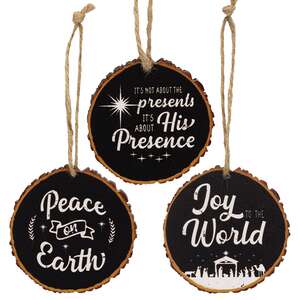 Nativity Wood Slice Ornament, 3 Asstd.