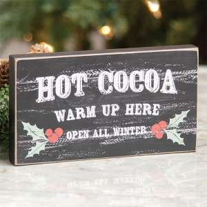 Hot Cocoa Warm Up Here Distressed Wooden Block Sign 37452