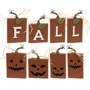 4 Set Reversible Fall Pumpkin Blocks with Stems