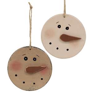 Distressed Wooden Blushing Snowman Ornament, 2 Asstd.