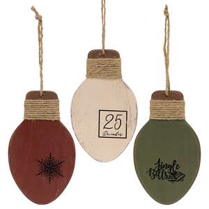 Distressed Wooden Christmas Light Ornament, 3 Asstd.