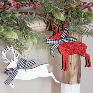 Wooden Glitter Reindeer Ornament, 2 Asstd. 37550
