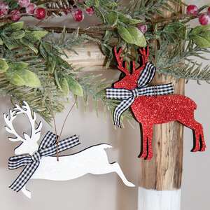 Wooden Glitter Reindeer Ornament, 2 Asstd. 37550;