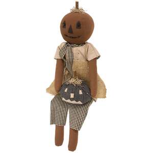Primitive Pumpkin Girl With Black Jack O Lantern
