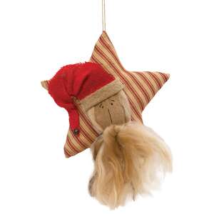 Primitive Santa Red Ticking Star Ornament #CS38817