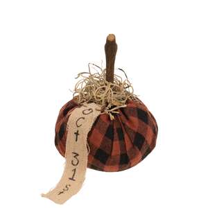 Burnt Orange & Black Stuffed "October 31st" Mini Pumpkin