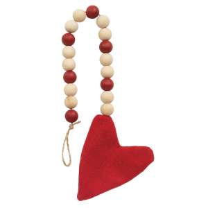 Red Beaded Fabric Heart Ornament #CS38833