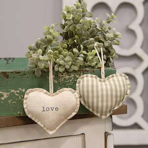 Love & Stripe Fabric Heart Ornament, 2 Asstd. 15643