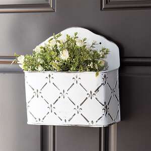 Whitewashed Fleur De Lis Galvanized Mail Bin 15690;