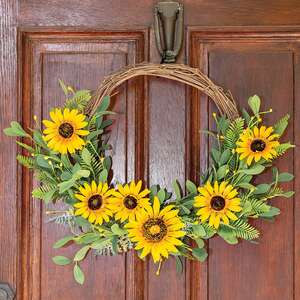 Black-Eyed Susan, Pip, & Spring Greens Twig Half Wreath 18321