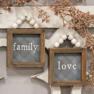 Love or Family Beaded Plaid Mini Frame, 2 Asstd.