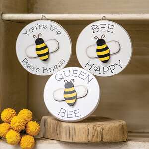 Queen Bee Mini Round Easel Sign, 3 Asstd. #36041