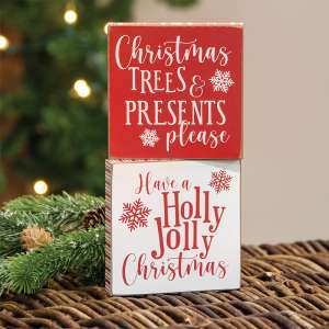 Holly Jolly Christmas Trees Square Block, 2 Asstd. 37152