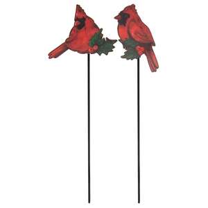 Cardinal & Holly Wooden Plant Stake, 2 Asstd. #37220