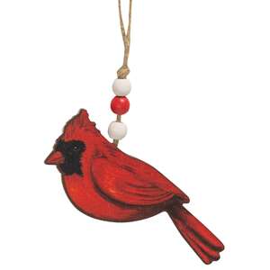 Wooden Cardinal Ornament with Beaded Jute Hanger