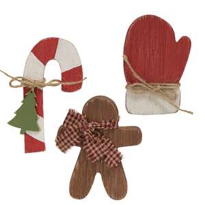 Candy Cane, Mitten, or Gingerbread Wooden Sitter, 3 Asstd.
