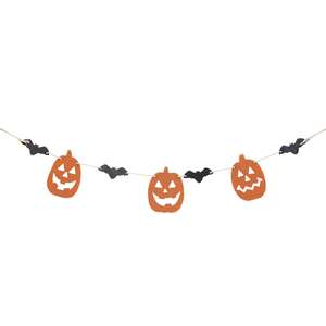 Wooden Jack O Lantern & Bat Garland #37346