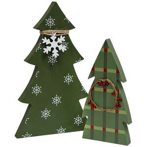 2 Set, Snowflake & Plaid Chunky Tree Sitters #37369