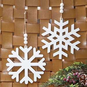 Distressed Beaded Wooden 8 Point Snowflake Hanger, 2 Asstd. 37374