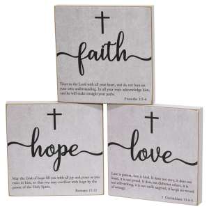 Faith, Hope, Love Bible Verse Block Sign, 3 Asstd. #37440