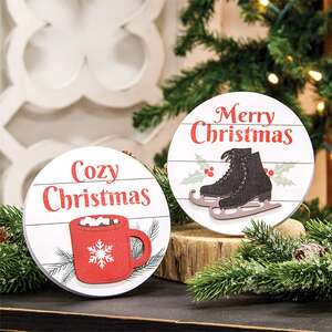 Cozy Christmas Round Easel Sign, 2 Asstd. 37449;