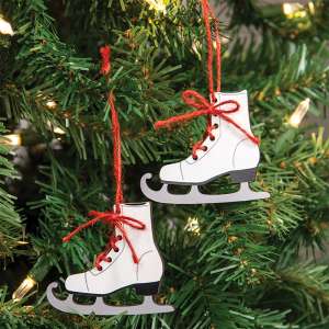 Wooden Ice Skate Ornaments w/Red Laces, 2/Set 37457