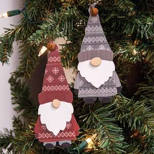 Layered Wooden Sweater Gnome Ornament, 2 Asstd. 37460;