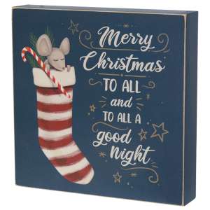 To All A Good Night Mouse in Stocking Box Sign #37464
