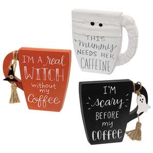 Wooden Halloween Mug Sitter, 3 Asstd. #37471