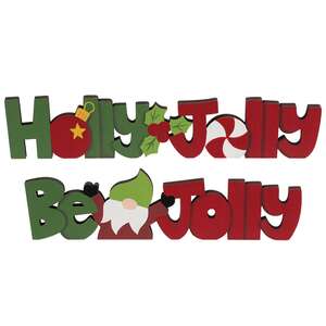 Holly & Jolly Gnome Wooden Cutout Word Sitter, 2 Asstd.