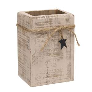 Distressed White Wooden Twig Box with Star Charm #37511