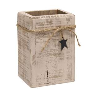 Distressed White Wooden Twig Box with Star Charm #37511