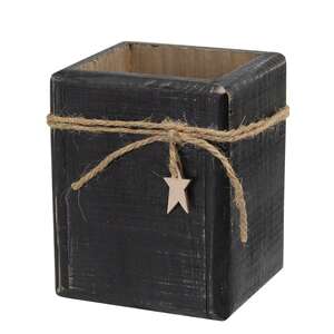 Distressed Black Wooden Twig Box with Star Charm