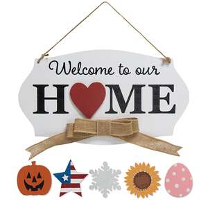 Welcome to Our Home Hanging Wood Sign with 6 Magnets;