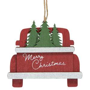 Merry Christmas Trees Truck Wooden Ornament