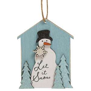 Let It Snow Blue Sparkle Trees & Snowman Ornament