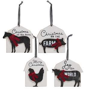 Farm Animal Barn Ornament, 4 Asstd.