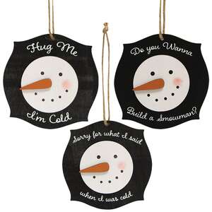 Snowman Hug Ornament, 3 Asstd.