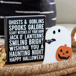 Ghosts & Goblins Box Sign With Ghost & Jack Easel, 2/Set 37542