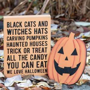 Black Cats & Witches Hats Box Sign with Jack Easel, 2/Set 37543