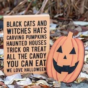 Black Cats & Witches Hats Box Sign with Jack Easel, 2/Set;