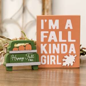 Fall Kinda Girl Box Sign with Happy Fall Pumpkins Truck Sitter, 2/Set 37546