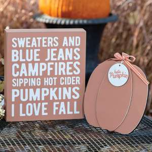 Sweaters and Blue Jeans Box Sign with Hello Pumpkin Easel, 2/Set 37547