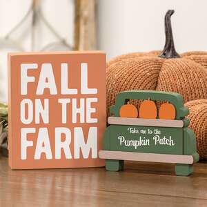 Fall on the Farm Box Sign with Pumpkin Patch Truck Sitter, 2/Set 37548;