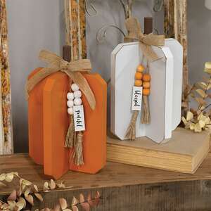 Medium Fall Words Charm Wooden Interlocking Pumpkin, 2 Asstd. 37556;