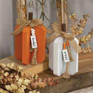 Small Fall Words Charm Wooden Interlocking Pumpkin, 2 Asstd. 37557