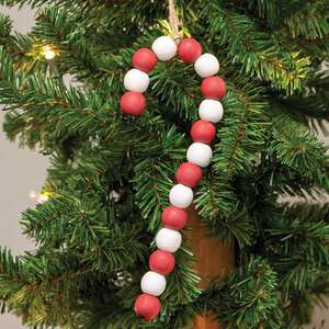 Large Wooden Bead Candy Cane Ornament 37564;