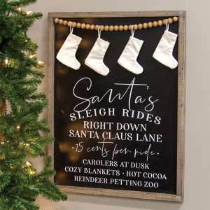 Santa's Sleigh Rides Beaded Wood Sign 65335
