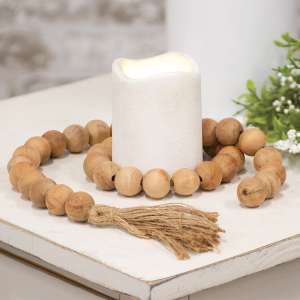 Natural Wood Bead Garland With Tassel, 3 ft 70107