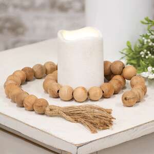 Natural Wood Bead Garland With Tassel, 3 ft;